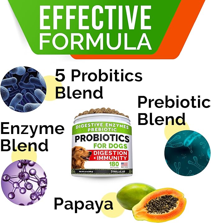 Dog Probiotics Treats for Picky Eaters Bundle + Fish Oil Omega 3 Treats for Dogs - Allergy Relief, Joint Health, Itch Relief. Skin & Coat Supplement + Enzymes + Prebiotics for Digestion Support