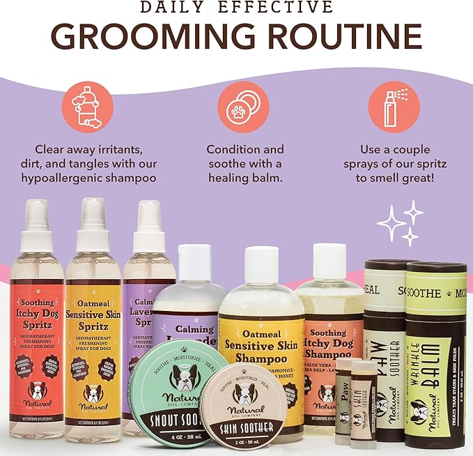 Natural Dog Company Calming Lavender Shampoo for Dogs - Hypoallergenic, Deodorizing Dog Shampoo for Sensitive Skin, All Natural, Organic Pet Shampoo, Soothes with Chamomile and Lavender, 12 oz