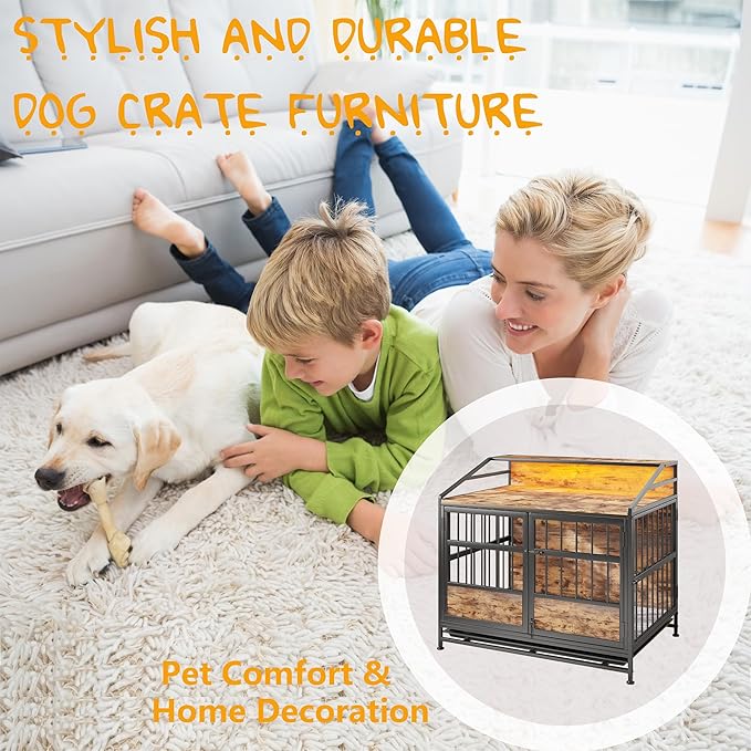Ball & Cast 20" Multi-Function Dog Crate Furniture with Storage,3-Door Access Wooden Kennel for 11-25 lbs Dogs,Double Doors with Pull-Out Tray,Waterproof Indoor Pet House,Easy Assembly,Black Brown