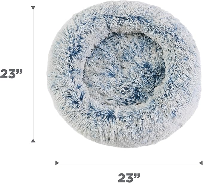 Best Friends by Sheri Original Calming Donut Dog and Cat Bed, Shag Faux Fur, Denim Blue, (23in x 23in) - Anxiety Relief for Pets Up to 25 lbs