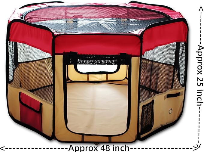 48" Pet Puppy Dog Playpen Exercise Pen Kennel 600D Oxford Cloth, Red, Model: 48" Red