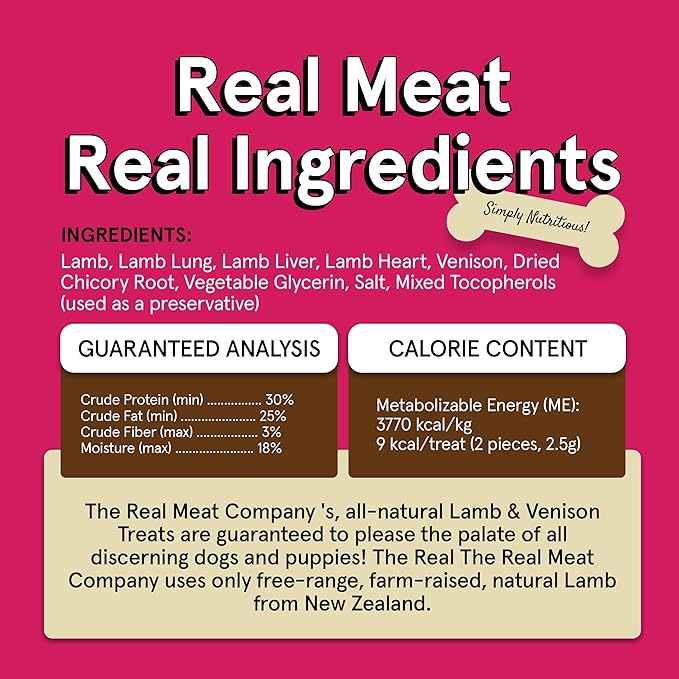 Real Meat Dog Treats - 12oz Bag of Bite-Sized Air-Dried Lamb & Venison Jerky for Dogs - Grain-Free Jerky Dog Treats with 95% Human-Grade, Free-Range, Grass Fed Lamb & Venison - All-Natural Dog Treats