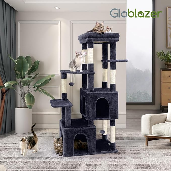 Globlazer Cat Tower for Indoor Cats, Heavy Duty Cat Trees for Large Cats Adult Big Cats Maine Coon Cat Tree Tower with Scratching Post, Extra Large Top Perch, Cat Condos, F61, Dark Grey, 61inch