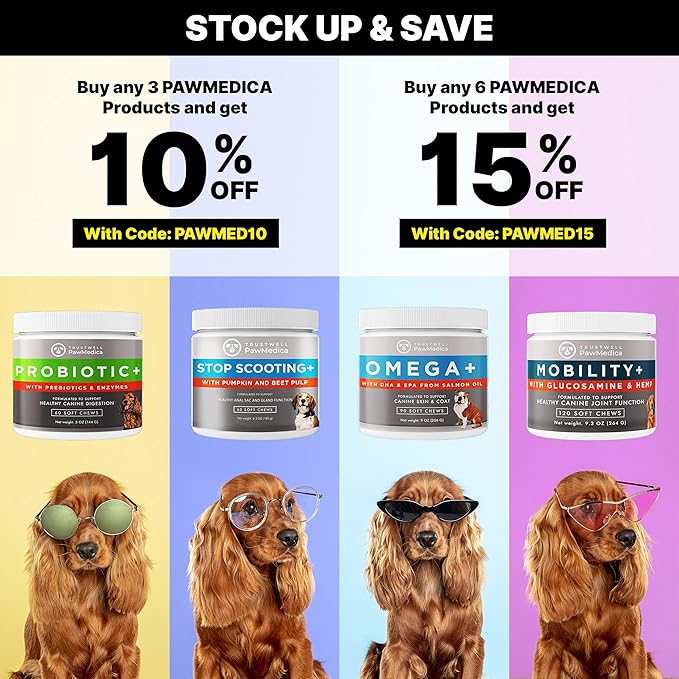 PawMedica Glucosamine for Dogs, Hip & Joint Care Chews for Dogs, Joint Support for Dog Joint Supplements with Hemp Mobility for Dogs, Senior Dog Joint Supplement Large Breed - 120 Dog Hemp Chews