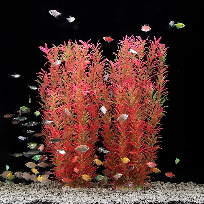JIHAQUA 2 Pack Aquarium Decor Plastic Plants Extra Large 21 Inches Tall Fish Tank Decorations (Pink 2pcs)