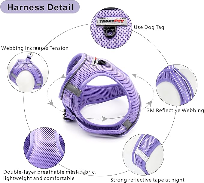 Dog Harness,Step in no Pull Dog Harness Adjustable Reflective Padded Mesh Fabric Dog Vest for Extra-Small/Small Medium Dogs and Cats,Purple,XS