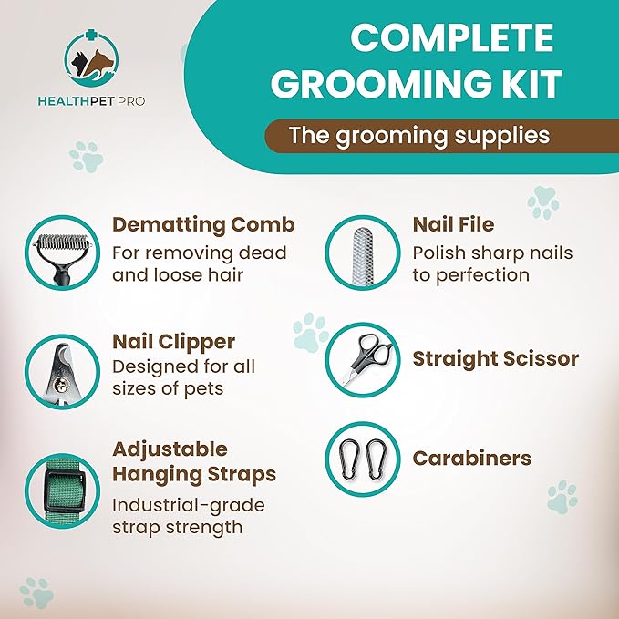 Dog Grooming Hammock for Large Dogs Including Dog Accessories Including Dog Nail Clippers, Dematting Comb, Nail File and Scissor - Dog and Cat Hammock for Grooming - Dog Sling (Small)