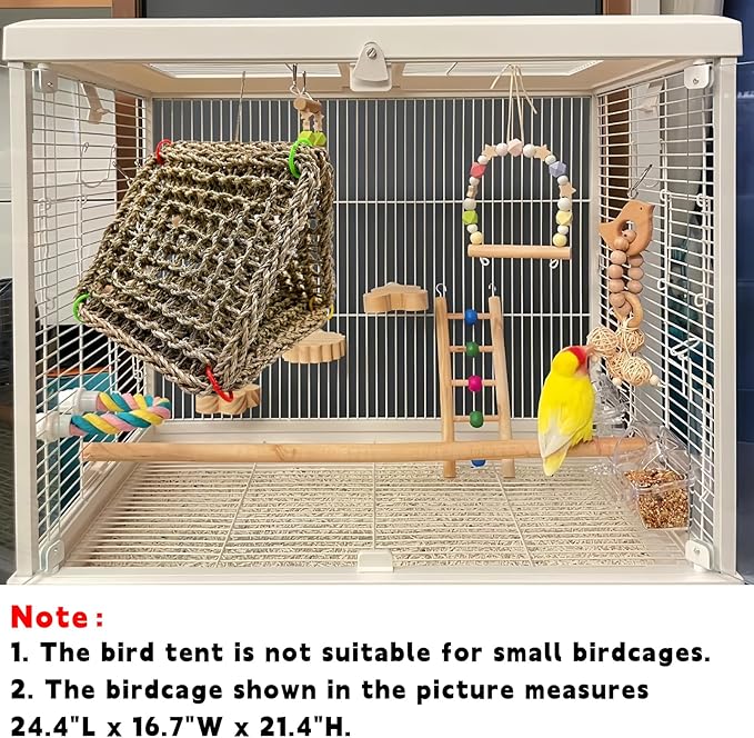 Tfwadmx Large Bird Seagrass Hammock Tent, 3Pcs 9.8x9.8in Seagrass Mat for Birds, Hanging Parrot Toys, Counre House Hut Hideout for Parakeets, Lovebirds, Budgies, Cockatiels