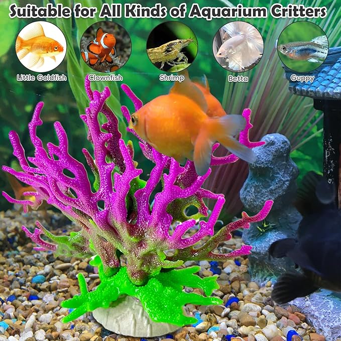 kathson Artificial Coral Ornament Resin Coral Decor for Fish Tank Underwater Sea Plants Decorations Aquarium Landscape (Purplish Green)