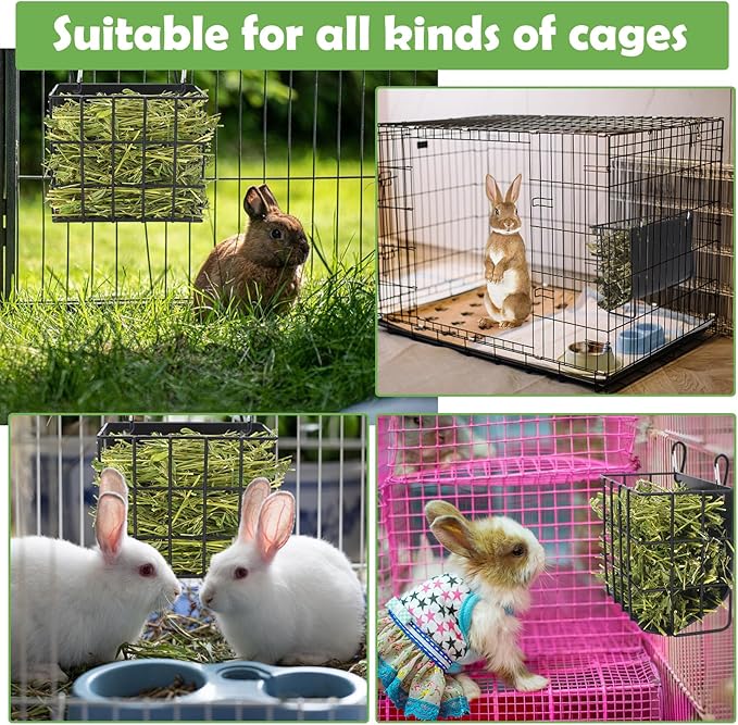 2PCS Rabbit Hay Feeder with Heavy-Duty Metal Frame Rabbit Hay Holder, Bunny Hay Feeder Guinea Pig Hay Holder,for Rabbits Guinea Pigs Bunny Chinchillas and Small Animals (Black)