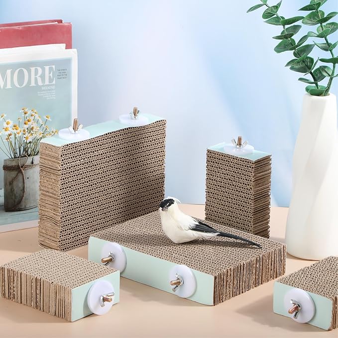 Nuanchu 6 Pcs Bird Perch Stand Toy Parrot Cardboard Platform Bird Paw Grinding Stand Parrot Cage Playground for Macaws Sparrows Parakeet Cockatiel Lovebird(Simple Style)
