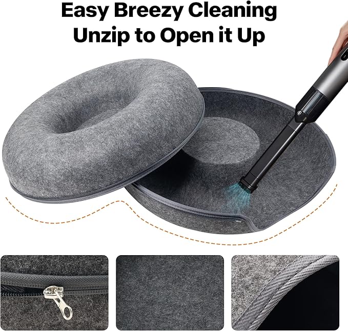 Pawise Peekaboo Cat Cave Donut Tunnel Bed, Cat Tunnel Bed,Bonus Separate Pom-Pom Bell Toy (Not Attached to Cave),Convertible Felt Cats Cave for Indoor Catty(X-Large)