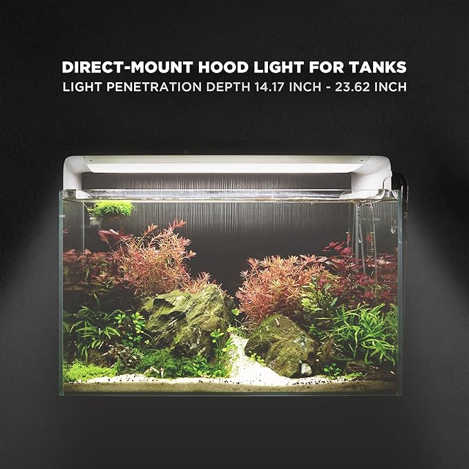 ONF Flat One+ 24 Inch 24/7 Cycle Aquarium Light, Yellow White Full Spectrum Colorfull LED Light, Fish Tank Light Brightness Dimmable & Color Temperature APP Controlled, Sunrise & Sunset Hood Style