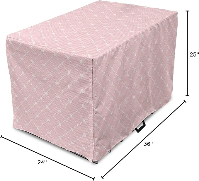 Ambesonne Blush Pink Dog Crate Cover, Abstract Monochrome Geometric Lace Inspired Grid Ornament with Stars Print, Easy to Use Pet Kennel Cover for Medium Large Dogs, 36 Inch, Blush White