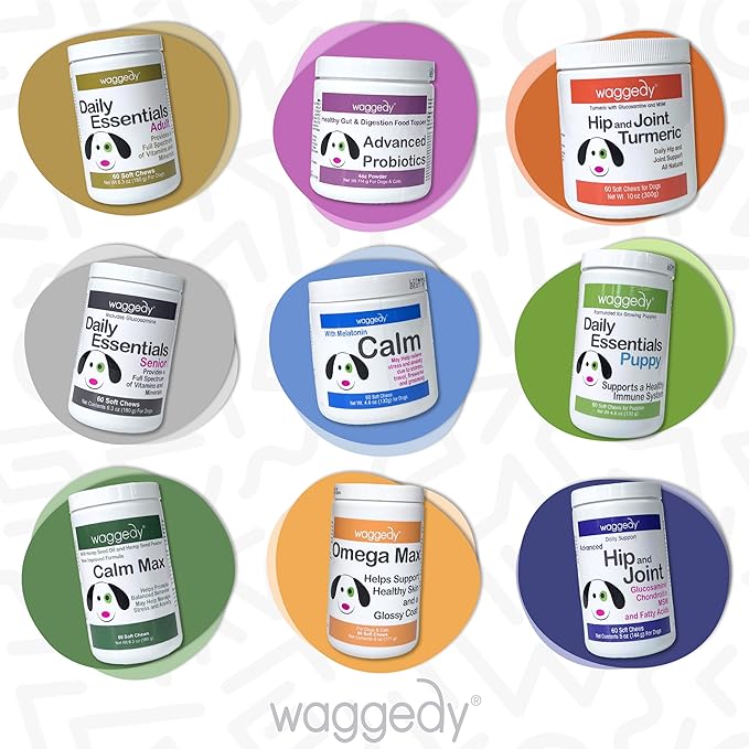 waggedy Daily Essentials Senior Soft Chews with Glucosamine — Pet Supplies for Digestion and Joint Health — Dog Multivitamin Treats for Overall Defense — Dog Vitamins and Supplements (60 Chews)