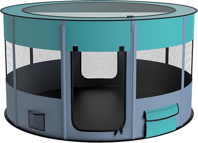 Foldable Playpen for Dogs, 44"*44"*23" Waterproof Portable Dog Cat Crate Pet Exercise Kennel Tent, Puppy Kitten Cage with Shade Cover, Indoor House Outdoor Travel Use for Dog, Cat, Rabbit, Green Large