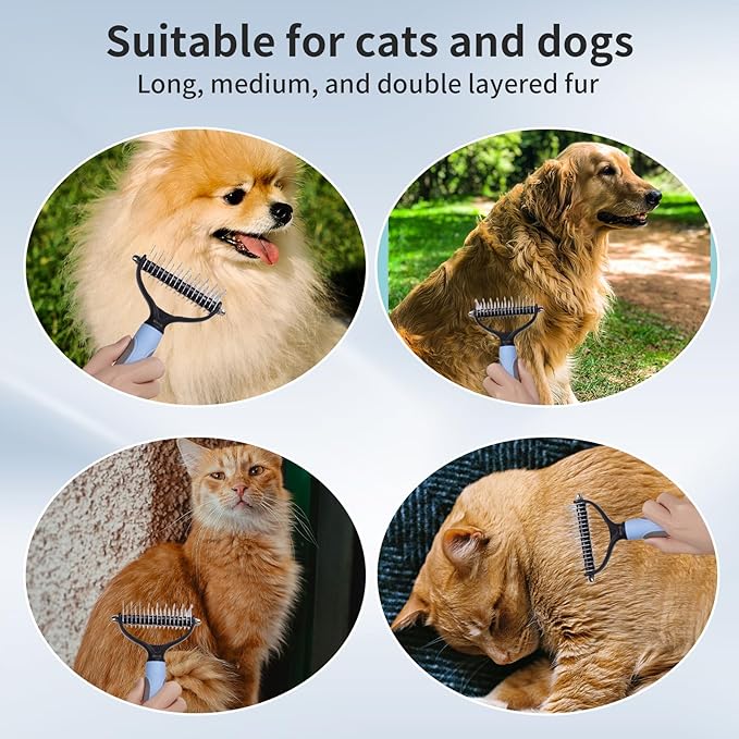 Pet Deshedding Tool - Double-Sided Undercoat Rake for Dogs and Cats - Safe and Effective for Removing Mats and Hairballs - Say Goodbye to Annoying Shedding and Flying Fur