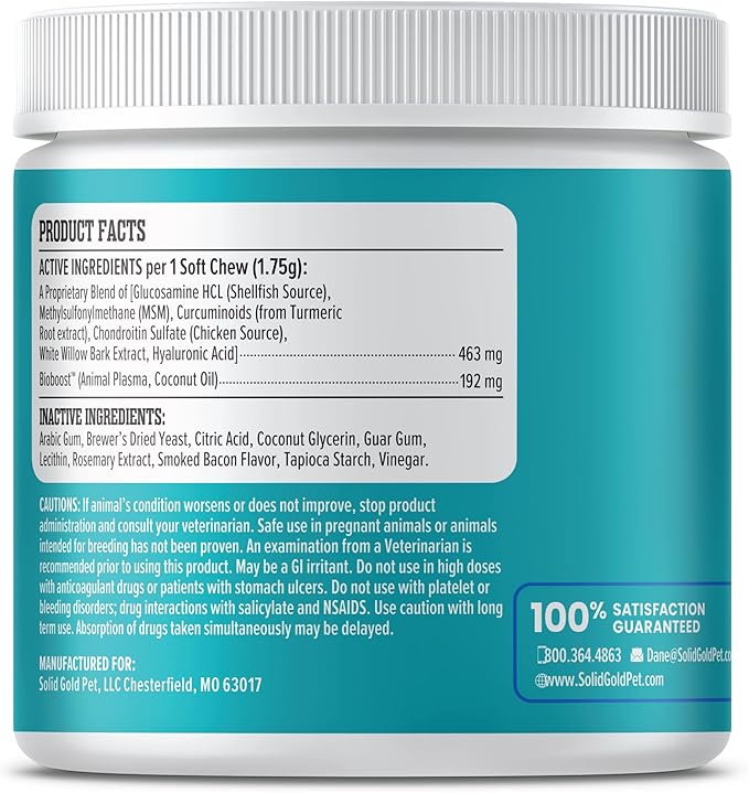Solid Gold Hip and Joint Supplement for Dogs - Glucosamine Chondroitin MSM for Hip & Joint Pain Relief for Dogs - Puppy, Adult & Senior Dog Supplements for Dog Arthritis Pain Relief & Mobility - 120ct
