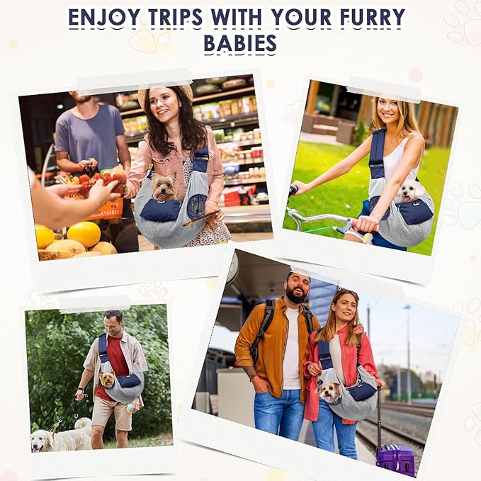 SlowTon Dog Carrier Sling - Puppy Carrier with Window and Storage Pocket Fits up to 12lbs, Dog Sling with Thick Adjustable Shoulder Strap and Safety Leash, Pet Carrier Bag for Small Dogs Cats(Blue M)