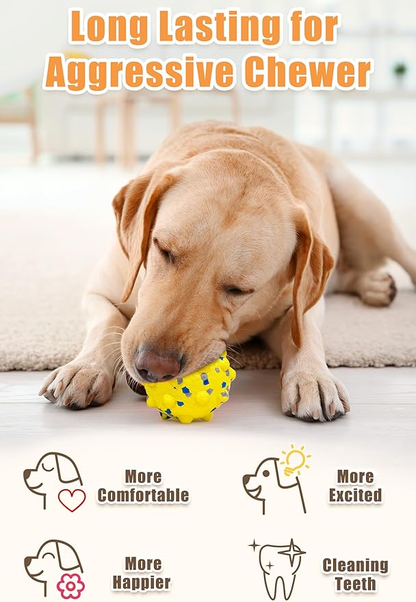 Dog Balls for Aggressive Chewers,Indestructible Tennis Balls for Dogs, Durable Bouncy Dog Toy Balls, Interactive Dog Toys for Fetch Game, Lightweight Floating Balls (Yellow Small)