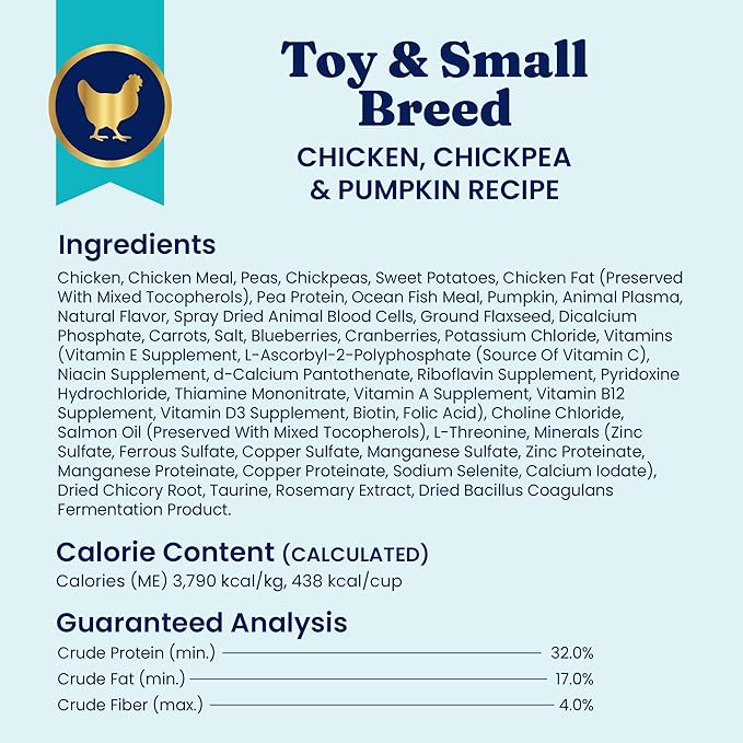 Solid Gold Toy & Small Breed Dry Dog Food Small Bites Real Chicken, Grain Free Gluten Free, High Fiber Healthy Kibble w/Probiotics for Gut Health & Digestion Support All Ages NutrientBoost 11LB