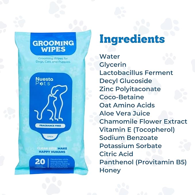 Pets XL Hypoallergenic Pet Wipes - Deodorizing No Bath Cleaning for Dogs & Puppy Grooming | Ear, Face, Butt, Paw Wet Wipe | Enriched w/Aloe, Chamomile, Oat Amino Acids | Healthier Coat & Skin