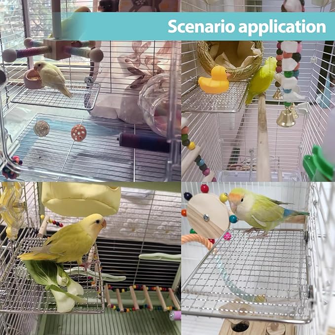 Bird Perches Platform, Stainless Steel Bird Perch Stand,Bird Cage Accessories Exercise Platform for Small to Large Parrots(Rectangle,XL)