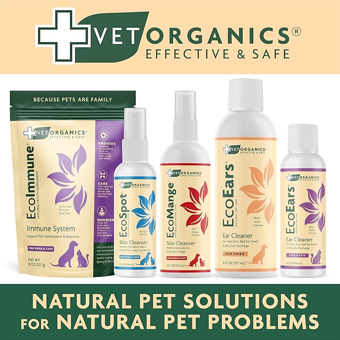 EcoEars Dog Ear Cleaner Solution–8 Oz. Natural Dog Ear Multi-Action Formula for Large or Small Canines – Ear Drops to Alleviate Itchy Ears, Shaking, & Otic Discharge–Puppy Supplies by Vet Organics 2pk
