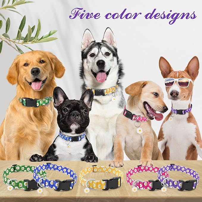 BiPawTi Floral Dog Collar for Girl Boy - Dog Collars Cute Flower Puppy Collar for Extra Small Dog, Soft Adjustable Dogs Collar for Small Dogs with Pretty Daisies Charms (XS, Purple)