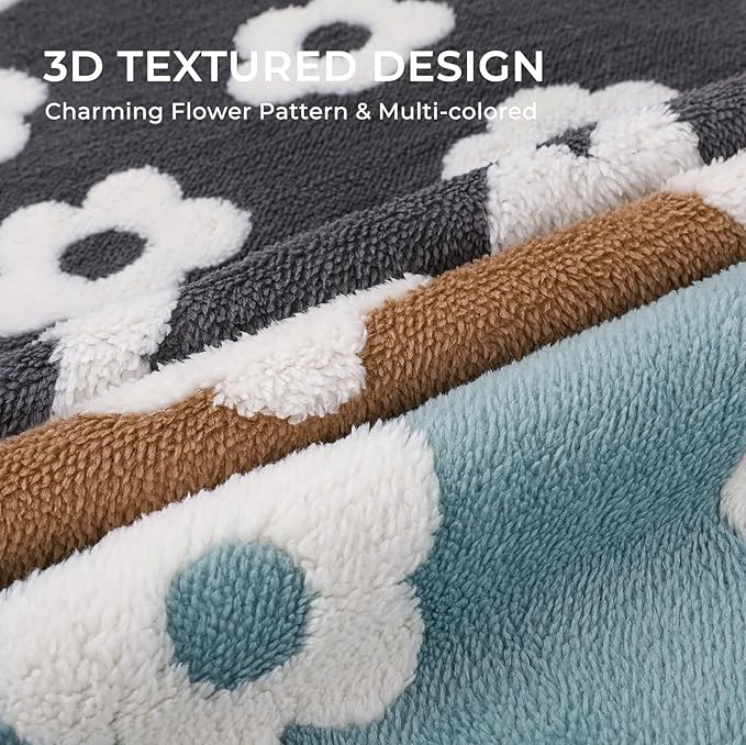 Luciphia Waterproof Dog Cat Blanket Fluffy Thick Fleece Pet Blanket,Washable Double Sided Sherpa Calming Blankets Flower Print Blankets for Medium Large Dogs Cats(Dark Grey,85x57 inches)