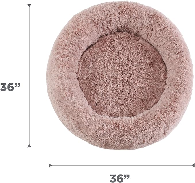 Best Friends by Sheri Original Calming Donut Dog and Cat Bed, Shag Faux Fur, Dusty Rose, (36in x 36in) - Anxiety Relief for Pets Up to 100 lbs