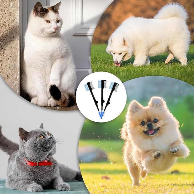 3 Pcs Double-Head Grooming Combs, Tear Stain and Eye Cleaning Combs for Pets, Removing Crust, Mucus, and Fleas