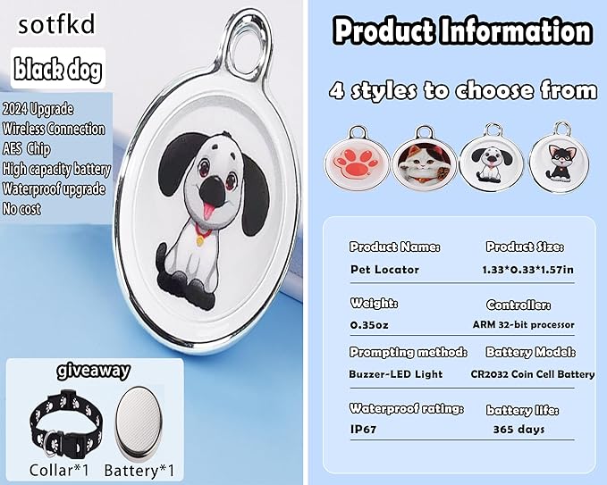 Dog Tracker-Airtag Dog Collar-Android Airtag-GPS Tracker for Dogs-Pet Tracker | Android and iOS Universal | No Charging Required | No Monthly Fee | Waterproof