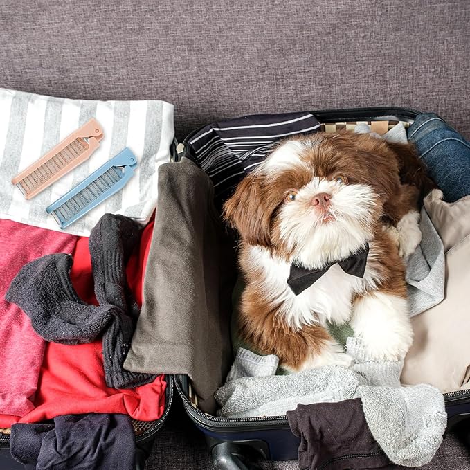 2 Pack Puppy Brush for Small Dogs Folding Dog Hair Grooming Brushes Dog Combs for Matting Hair Perfect Dematting Comb Tool for Shih Tzus, Yorkies, Maltipoos, and Small Breeds (Pink&Blue)