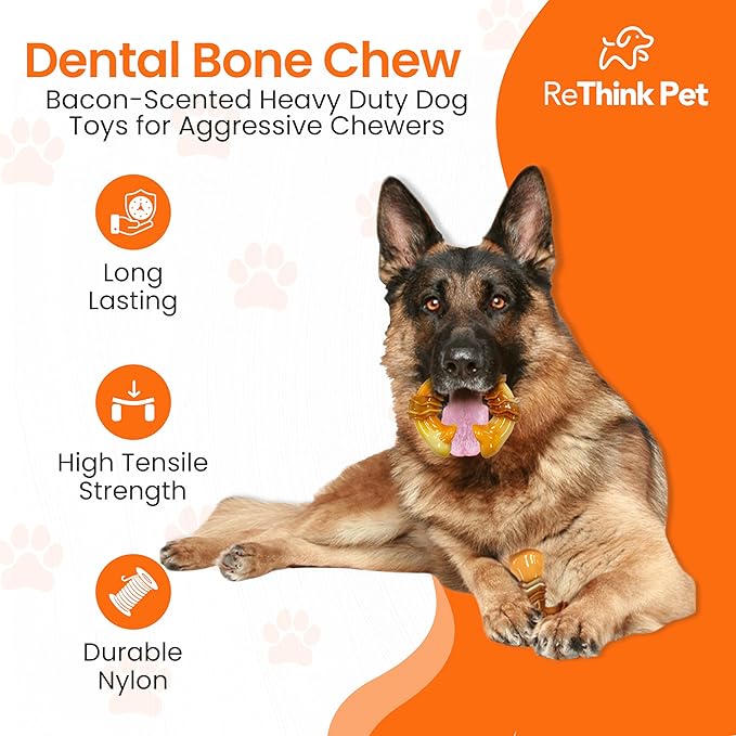 Dental Munch Ring Pet Toy, Bacon-Scented Nylon Dog Bones, Savor-Stimulating Flavored Dog Chew Toys, Long-Lasting and Durable Dog Toys for Boredom