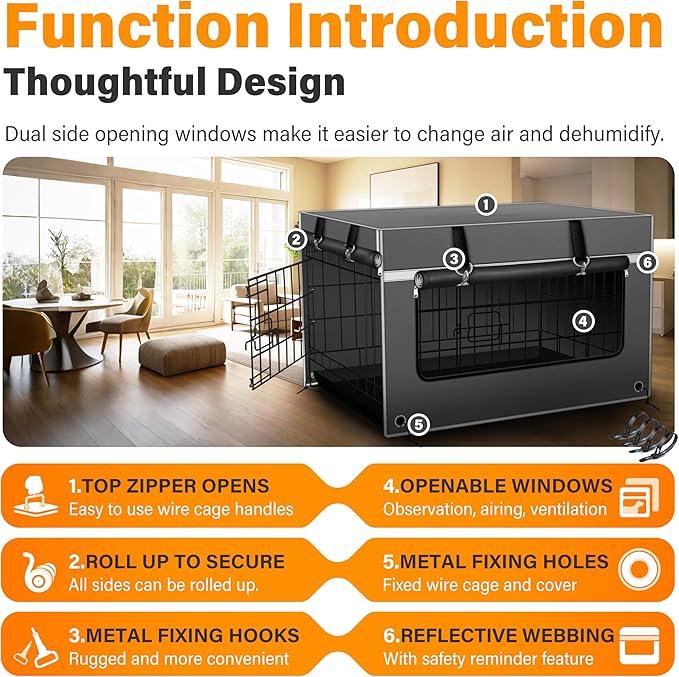Dog Crate Cover 36 Inch Insulated & Breathable Chew-Proof Heavy-Duty Dog Cage Cover for Sun/Rain Protection, Universal Fit Wire Crates, Anxiety Relief, Gray(Cover Only)