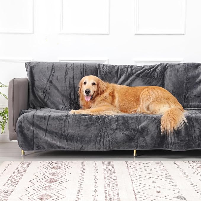 Waterproof Dog Blanket Bed Cover for Bed Couch Sofa, Liquid Pee Proof Pet Blanket Washable, Reversible Sherpa Fleece Blanket Furniture Protector for Medium Large Dogs Catsï¼_ray, 50"x 60"ï¼