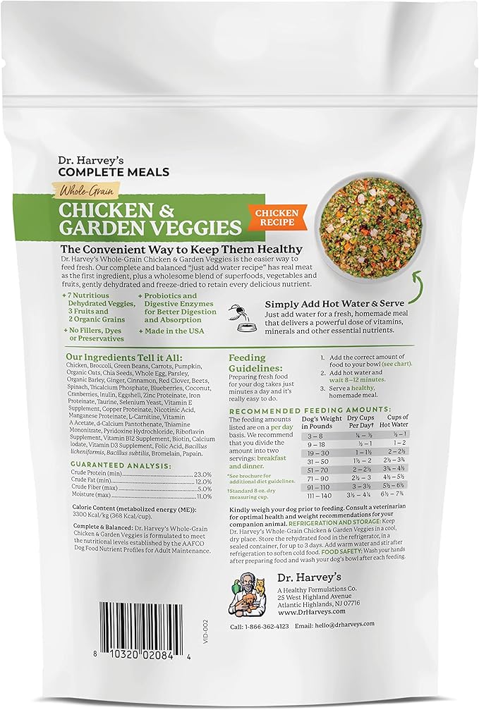Dr. Harvey's Chicken & Garden Veggies Dog Food, Human Grade Whole-Grain Dehydrated Dog Food with Freeze-Dried Chicken (5.5 Ounces, Trial Size)