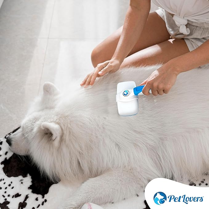 PetLovers EzSlicker Self-Cleaning Brush - Dog Brush for Shedding, Gentle Slicker Brush for Cats, Tangle-Free Grooming Comb with Soft Bristles & Ergonomic Handle for Stress-Free Grooming