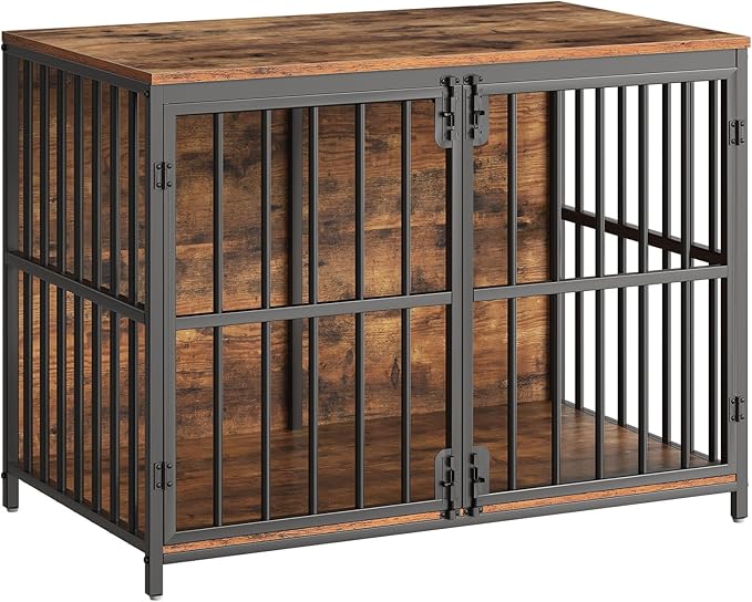 HOOBRO 38.6" Dog Crate Furniture, Wooden Dog Kennel Indoor, Chew-Resistant Heavy Duty Dog Cage for Small/Medium Dog, Decorative Side End Table, Rustic Brown and Black BF100GW03