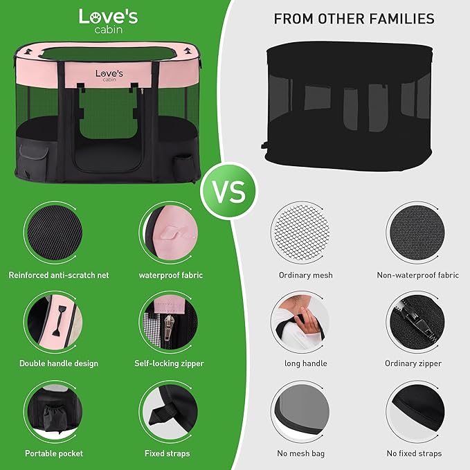 Love's cabin Pet Puppy Dog Playpen, Small Dog Tent Crates Cage Indoor/Outdoor, Portable Exercise Playpen for Cat, Foldable Pop Up Dog Kennel Playpen with Carring Case (S, Pink)