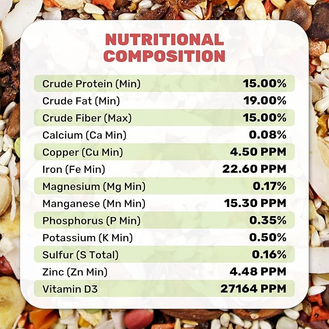 Large Hookbill Cuisine 4 Lbs, Premium Blend Bird Seed for Large Parrots, Cockatoos & Macaws, Parrot Bird Food with Mixed Fruits and Vegetables, Supports Brain, Growth, and Healthy Balanced Diet