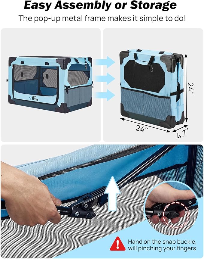 JOYTUTUS Collapsible Dog Crate, 32 Inch Portable Pet Crate for Car, Travel Dog Kennel Foldable Dog Crate for Large Dog 50lbs, Soft Cat Carrier Fit for Indoor & Outdoor/Trunk (Blue)