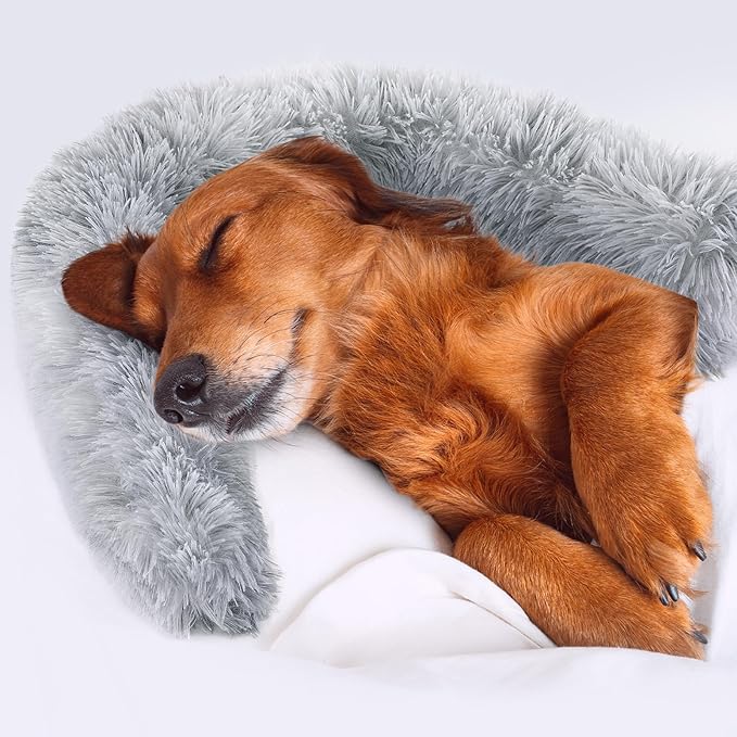 HOMBYS Extra Large Dog Pillow 35x6 Inches with Moldable Function for Latge & Medium Dogs, Soft Faux Fur Dog Neck Pillow for Anxiety Relief, Oversized Pet Calming Pillow for Dogs, Cats-Washable