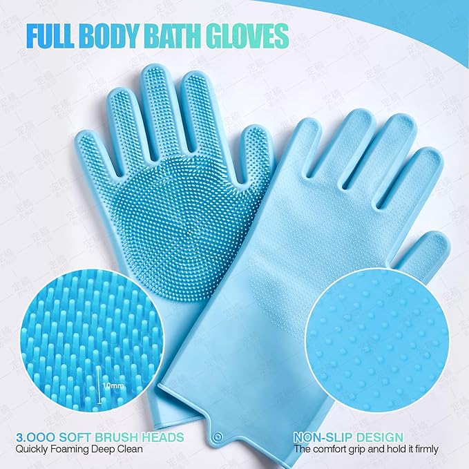 4-Piece Rubber Pet Grooming Kit for Dogs and Cats - Gentle Deshedding Brush & Massage Gloves, Suitable for Short & Long Hair, Bathing and Shedding Toolï¼3 * Blue+Greenï¼