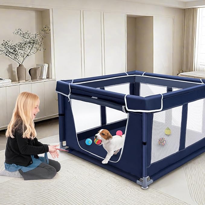 Dog Playpen 42 _ 42 inch, Puppy Playpen with Removable Roof, 25 Height Pet Playpen with Zipper Door for Small Dogs and Small Animals, Dog Fence Indoor & Outdoor