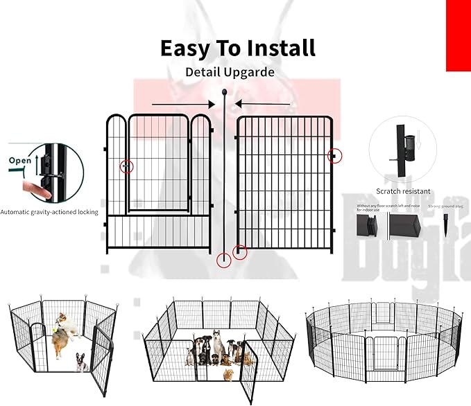 Dog Playpen Outdoor for Medium/Large Dogs 36'' High, 2 Add-On Heavy Duty Dog Playpen with Rustproof and Sturdy Stakes, 3ft Dog Fence for RV Camping