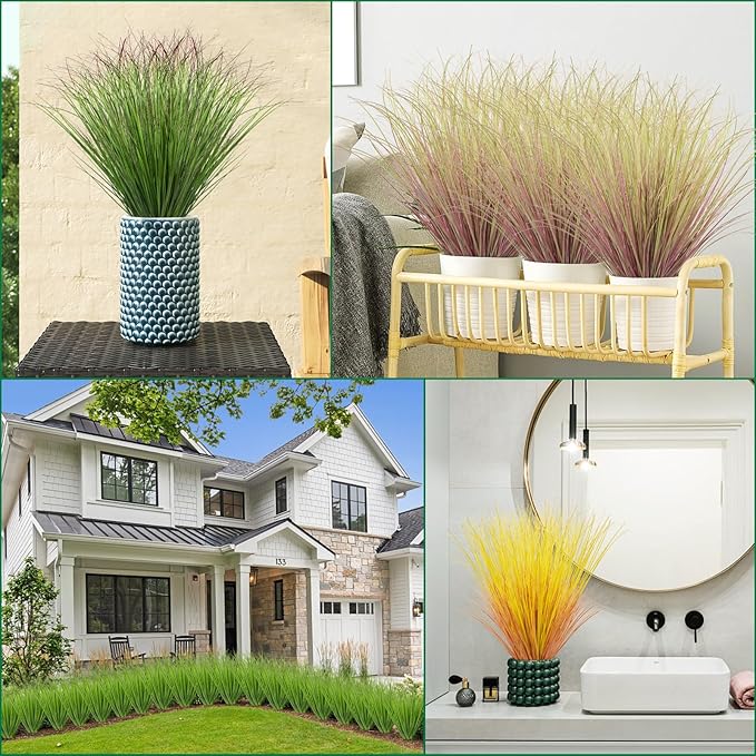 12Pcs Artificial Grass Plants, Faux Shrubs Wheat Grass, Artificial Tall Grass Fake Plants for Outdoor Decor,Artificial Greenery Stems Weed for Room Indoor Home Decor(Green Red Tail)