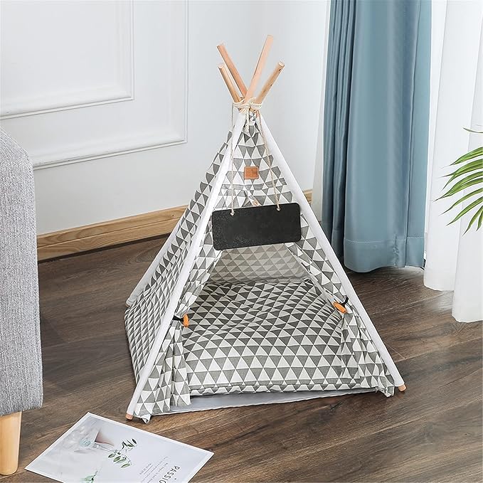 Pet Teepee, Portable Pet Tents for Small Dogs or Cats, Puppy Sweet Bed Washable Dog or Cat Houses with Cushion(Grey2,24)