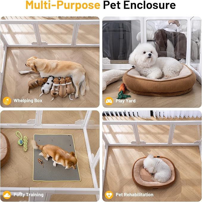 Clear Acrylic Dog Playpen Foldable Fence Kennel for Dogs Plastic Puppy Enclosure for Cat Rabbit Easy Assemble Pet Pen for Pig Indoor Transparent Preferable for Small Dogs (23.6“ Height, 8PCS)